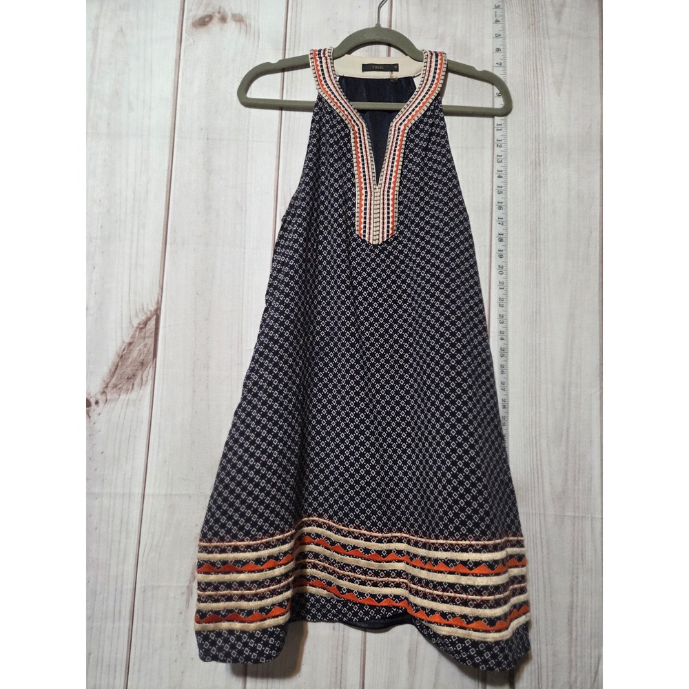 THML Navy Geometric Embroidered Halter Neck Dress Size M